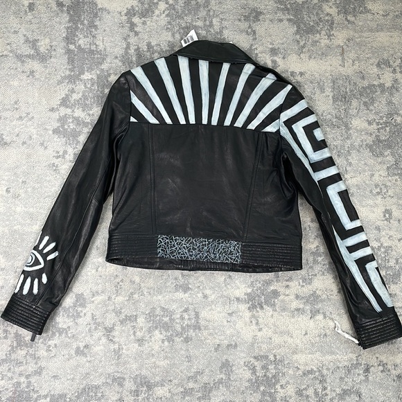 NWT Elizabeth and James Erwan Hand Painter Leather Biker Jacket Sz XS - Picture 12 of 16